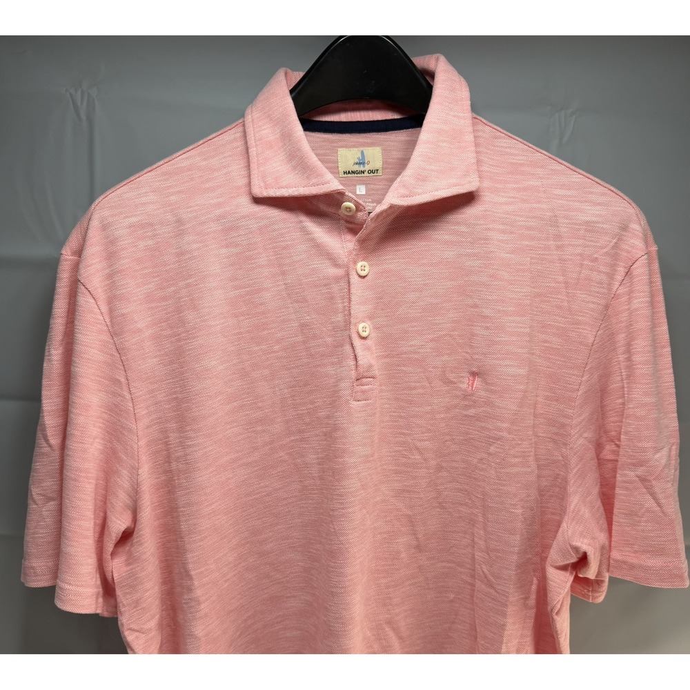 Johnnie-O Coffman Pique Polo Shirt Mens L Coral Reefer Pink Golf Hangin Out 2310